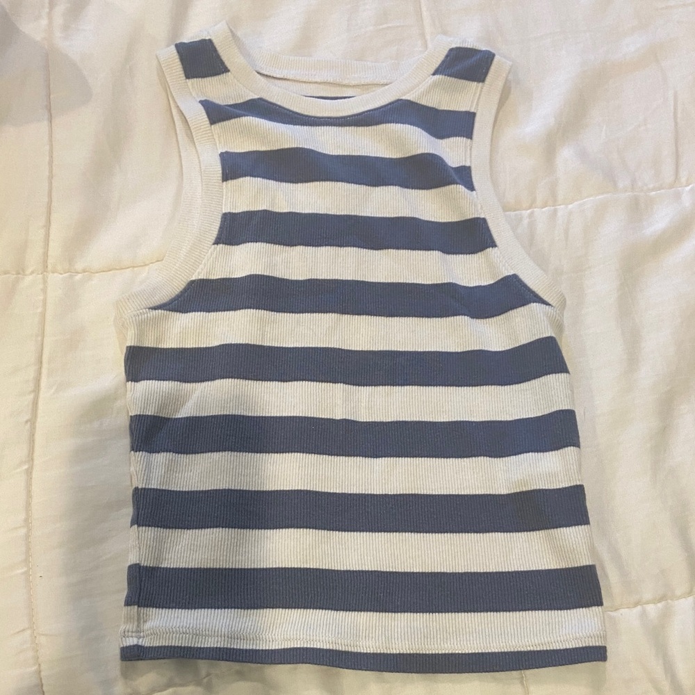 Hollister Blue and White High-Neck Tank